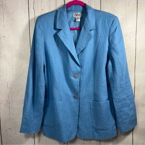 Style & Co Collection Vintage Blue Blazer Jacket Linen Coastal Preppy Career
